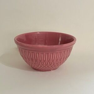 Vintage A.E. HULL Pottery Company Pink Kitchen Bowl Nesting Glossy Diamond
